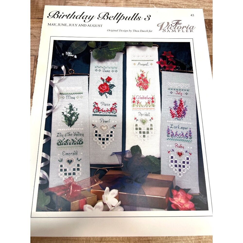 Birthday Bellpulls 3 Cross-Stitch Pattern May-August Flowers & Birthstones